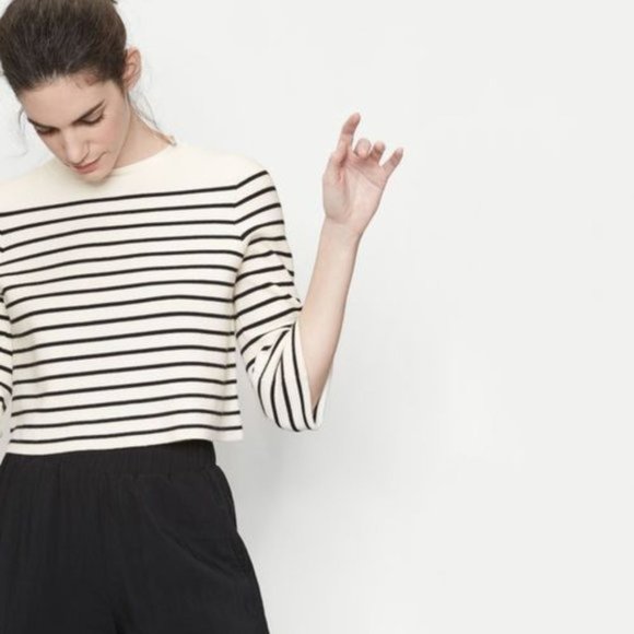 Maje Montreal Ecru criss cross lace up back Breton stripe cropped sweater - Picture 2 of 10